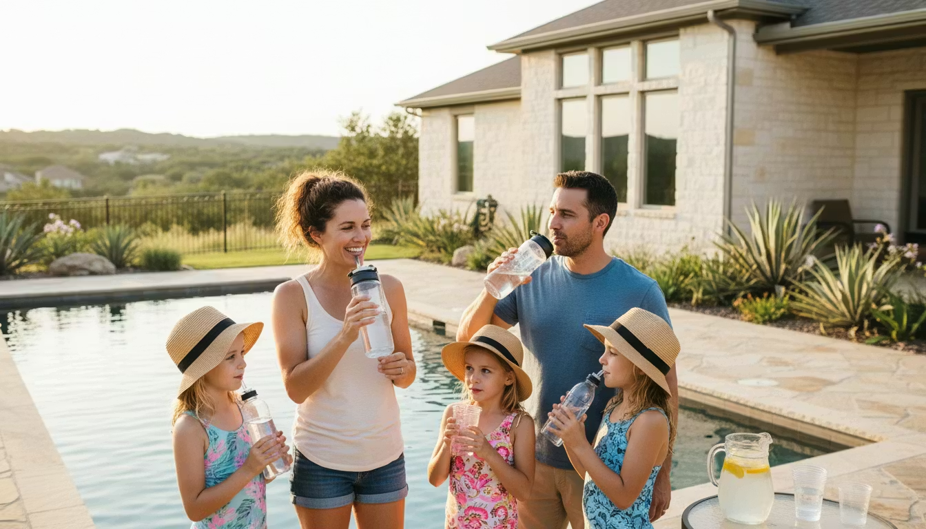 Westlake Hills family enjoying clean pure water at their pool — Best Water System ATX